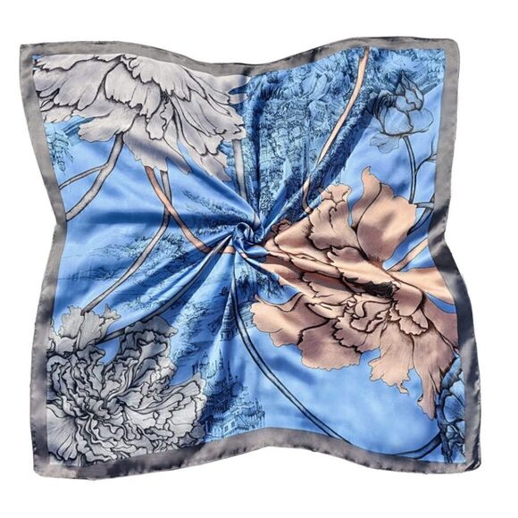 Blue Floral Silky Scarf  main image 4